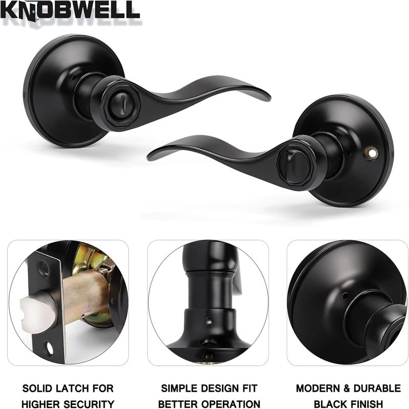 KNOBWELL 5 Pack Keyless Privacy Door Lever Door Handle Bedroomm/Bathroom Door Lock Lockset Matte Black Finish Door Lever, Interior Door Use - Image 4
